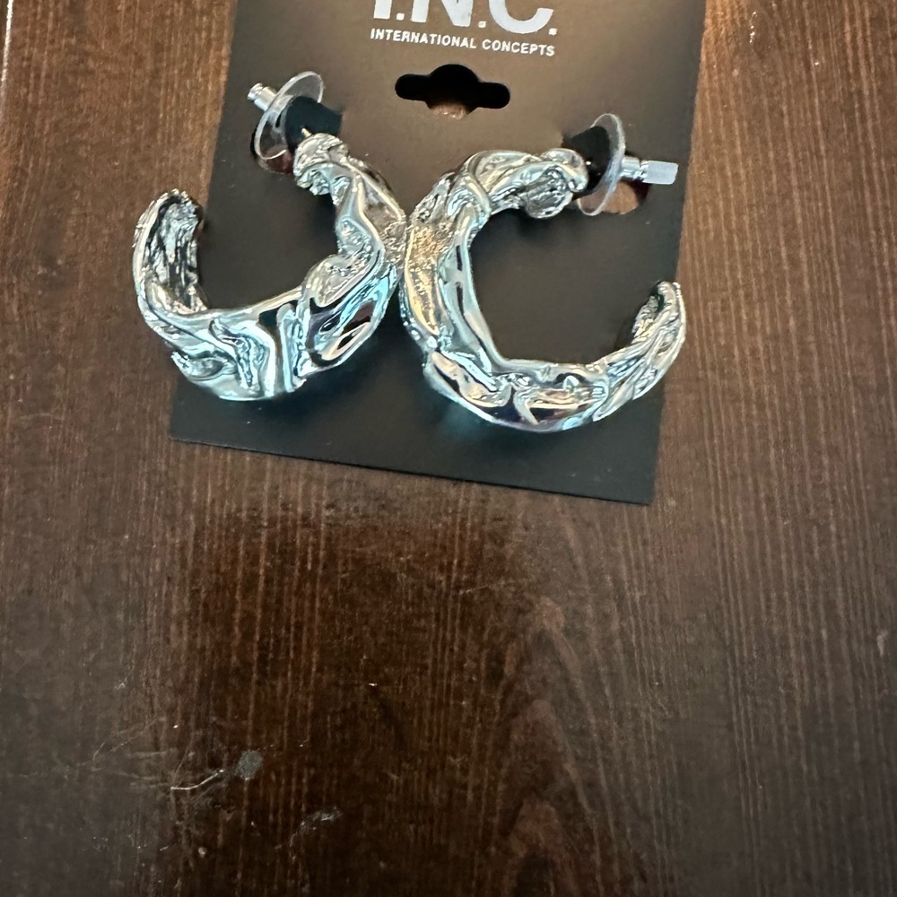 INC International Concepts Silver Crescent Hoop Earrings